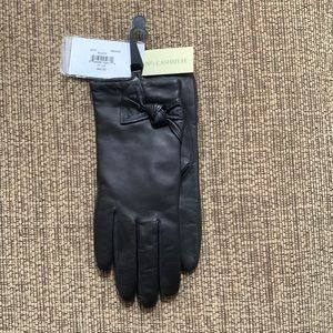 Women’s Etienne Aigner Black Leather Gloves with Bow Detail and Cashmere Lining